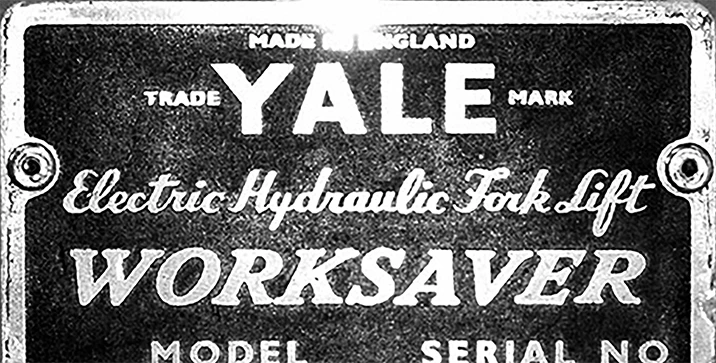 1930’s Yale & Towne Manufacturing sign for Electric Hydraulic Fork Lift.