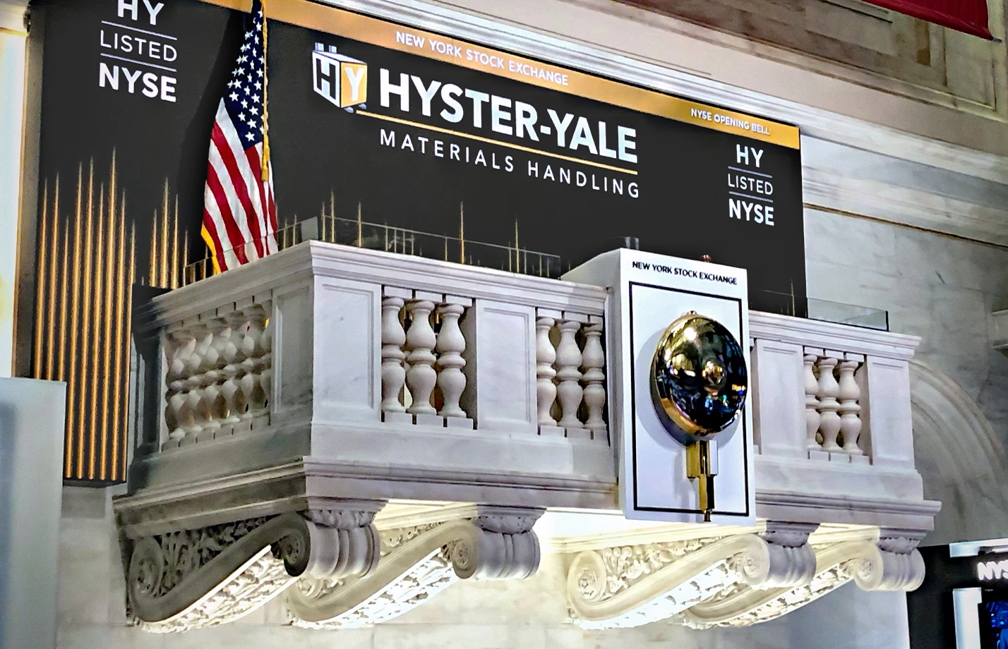 Hyster-Yale Materials Handling, Inc. banner at New York Stock exchange.